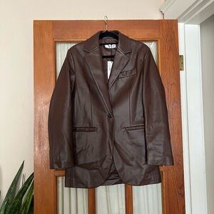 Women’s Brown Faux Leather Oversized Blazer